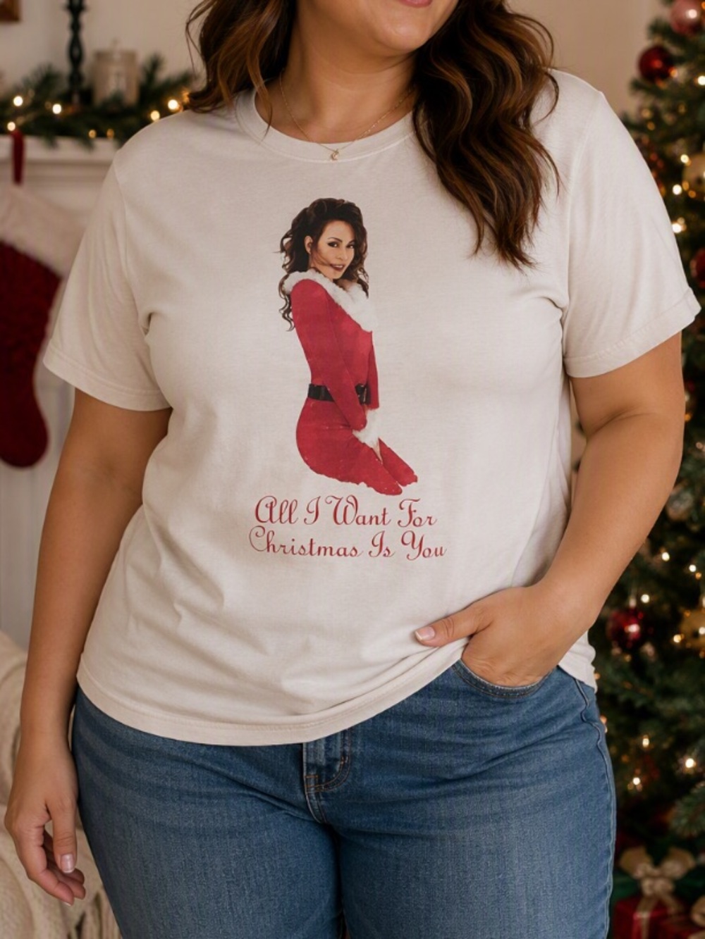 Old Navy White Tee with Red Holiday Graphic